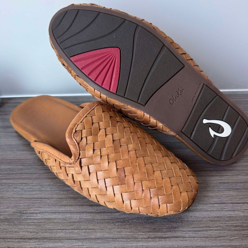 OluKai Mi’i Woven Leather Mules in Tan - Picture 9 of 16